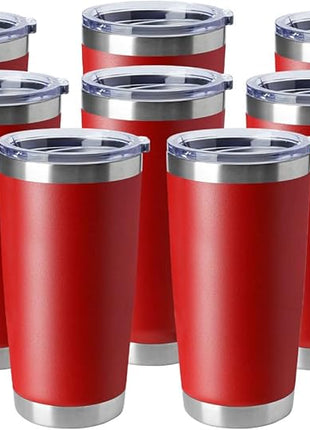 HASLE OUTFITTERS 20oz Tumblers Stainless Steel Mugs with Lid Double Wall Vacuum Insulated Coffee Cups for Cold & Hot Drinks (20oz-Red, 8 Pack)