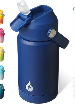 BJPKPK Insulated Water Bottle with Straw Lid, 12oz Thermo Water Bottles, Flex Handle & Non-slip Boot, BPA Free Leak Proof Stainless Steel Metal Thermo, Tumblers, Cups,Klein Blue