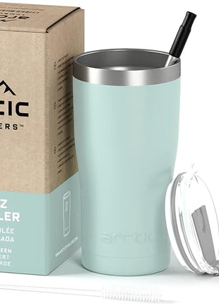 Arctic Tumblers | 20 oz Light Green Insulated Tumbler with Straw & Cleaner - Retains Temperature up to 24hrs - Non-Spill Splash Proof Lid, Double Wall Vacuum Technology, BPA Free & Built to Last