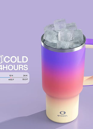 32 oz Tumbler with Handle and Straw: Stainless Steel Insulated Tumbler Keeps Cold for 24 Hours, Leakproof Travel Cup Fits in Cup Holder and BPA-Free, Peach Dream