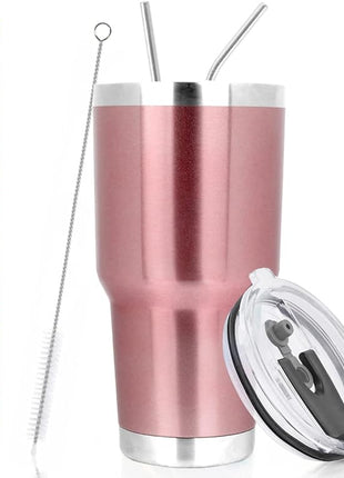 SYACOT 30oz Tumbler Double Wall Stainless Steel Vacuum Insulated Travel Mug with Splash-Proof Lid Metal Straw and Brush
