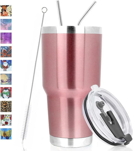 SYACOT 30oz Tumbler Double Wall Stainless Steel Vacuum Insulated Travel Mug with Splash-Proof Lid Metal Straw and Brush