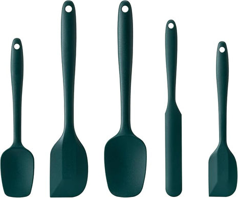Silicone Spatula Set, 5 Piece Food Grade Rubber Spatulas for Baking, Cooking, and Mixing High Heat Resistant Non Stick Dishwasher Safe BPA-Free (Dark Green)