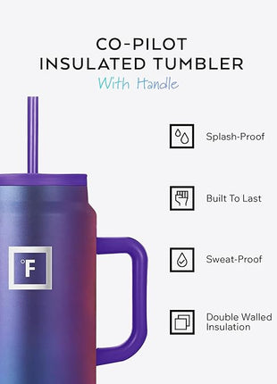 IRON °FLASK Co-Pilot Insulated Mug w/Straw & Flip Cap Lids - Cup Holder Bottle for Hot, Cold Drink - Leak-Proof - Water, Coffee Portable Travel Mug - Dark Pine, 50 Oz