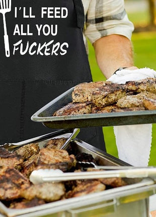 ZOORON Funny Black Chef Aprons for Men Adjustable BBQ Grill Kitchen Cooking Aprons with Pockets, Grill Accessories