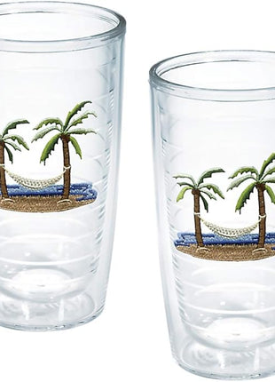 Tervis Palm Tree & Hammock Scene Made in USA Double Walled Insulated Tumbler Cup Keeps Drinks Cold & Hot, 16oz - 2pk, Unlidded