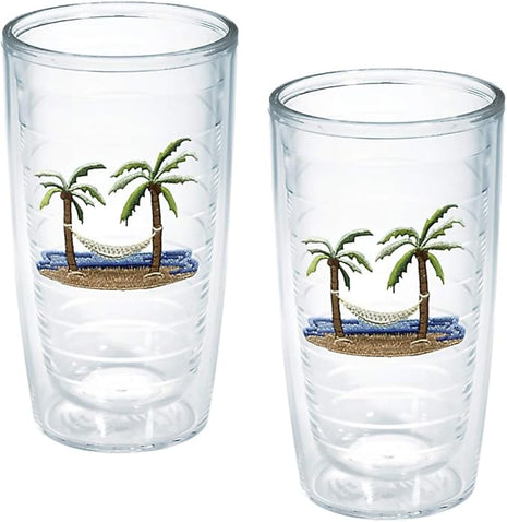 Tervis Palm Tree & Hammock Scene Made in USA Double Walled Insulated Tumbler Cup Keeps Drinks Cold & Hot, 16oz - 2pk, Unlidded