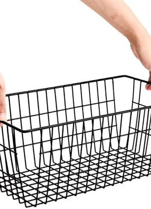SANNO Wire Storage Baskets Freezer Baskets Farmhouse Organizer Storage Bins Large Organizer Bins for Storage, Office, Bathroom, Pantry Organization Storage Bins Rack with Handles 6 Pack