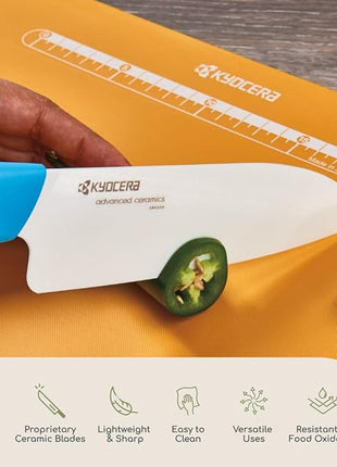 KYOCERA Revolution 2-Piece Ceramic Knife Set: Chef Knife For Your Cooking Needs, 5.5" Santoku and 4.5" Utility Knife, White Blades with Blue Handles, White/Blue