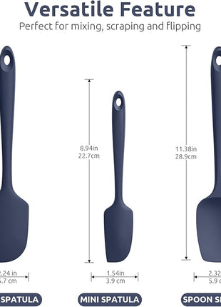 U-Taste Silicone Spatula Set, 600ºF High Heat Resistant, Seamless Food Grade Flexible Rubber Kitchen Cooking Mixing Baking Scraper for Nonstick Cookware Set of 3 (Midnight Blue)