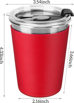 Kids Stainless Steel Cups, 12oz Kids Metal Drinking Glasses with Lids and Sleeves, Unbreakable Spill Proof Cups for Kid and Adult, Stacking Sippy Cups for Hot Chocolate & Cold Drinks 5Pack