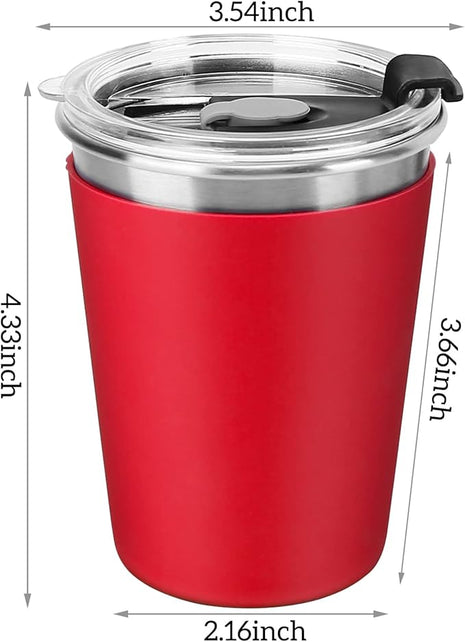 Kids Stainless Steel Cups, 12oz Kids Metal Drinking Glasses with Lids and Sleeves, Unbreakable Spill Proof Cups for Kid and Adult, Stacking Sippy Cups for Hot Chocolate & Cold Drinks 5Pack