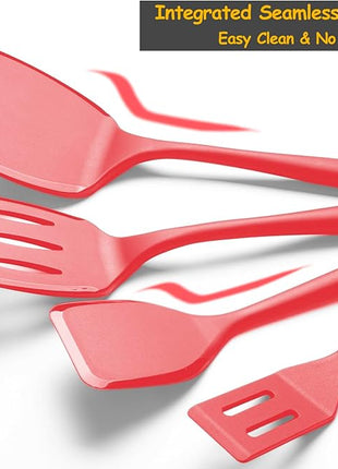 Silicone Spatula Set, 600°F Heat Resistant Silicone Spatula Turner Flipper for Cooking, Non Stick and Non Scratch Kitchen Utensils for Eggs & Pancakes, 4 Pack, Red