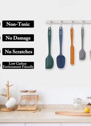 HOTEC Heat Resistant 600℉ BPA-Free Silicone Rubber Spatula Set for Baking, Cooking, and Mixing Non Stick Dishwasher Safe, Neutral Set of 5