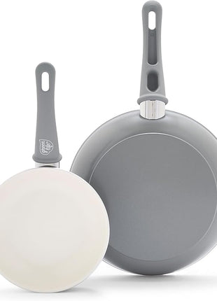 GreenLife Non Stick Fry Pan Set (7" & 10"), Non-Toxic PFAS-Free Ceramic Skillets, Dishwasher & Oven Safe, Egg Omelet Frying Pans, Stay- Cool Handles, Kitchen Home Cooking Essentials, Gray