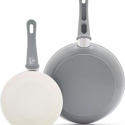GreenLife Non Stick Fry Pan Set (7" & 10"), Non-Toxic PFAS-Free Ceramic Skillets, Dishwasher & Oven Safe, Egg Omelet Frying Pans, Stay- Cool Handles, Kitchen Home Cooking Essentials, Gray