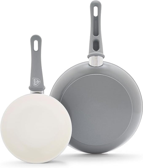 GreenLife Non Stick Fry Pan Set (7" & 10"), Non-Toxic PFAS-Free Ceramic Skillets, Dishwasher & Oven Safe, Egg Omelet Frying Pans, Stay- Cool Handles, Kitchen Home Cooking Essentials, Gray