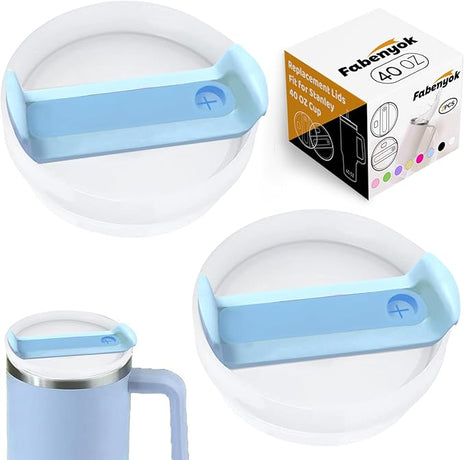 40 OZ Tumbler Lid Replacement Fit for Stanley Cup, 2 Pack Replacement Lids, Spill Proof Tumbler Covers for Stanley Cup Accessories (Opaque - Azure)