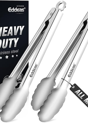 2PCS 9inch Tongs for Cooking - Heat Resistant 600 Degree Kitchen Tongs, Heavy Duty All Metal Food Tongs, Stainless Steel and Non-Slip handle, Salad, Grilling, Barbecue, Dishwasher safe