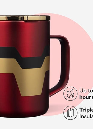 Corkcicle Classic Coffee Mug - Triple Insulated Stainless Steel for Travel - Shatter-Proof Lid - Keeps Drink Hot Over 3 Hours - Holiday Mug Gift - Great for Gifting Warmth - 16 oz - Iron Man