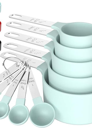 TILUCK Measuring Cups & Spoons Set, Stackable Cups and Spoons, Nesting Measure Cups with Stainless Steel Handle, Kitchen Gadgets for Cooking & Baking (Green)