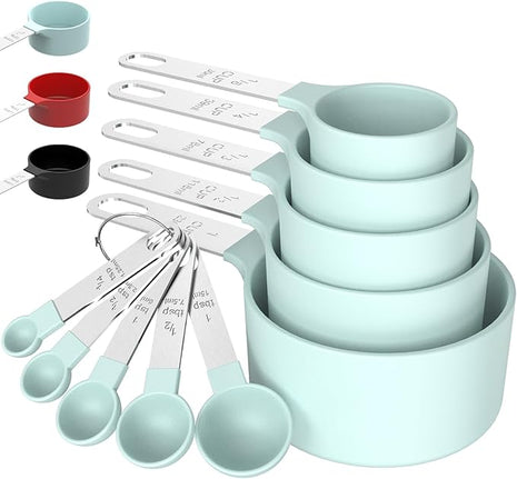 TILUCK Measuring Cups & Spoons Set, Stackable Cups and Spoons, Nesting Measure Cups with Stainless Steel Handle, Kitchen Gadgets for Cooking & Baking (Green)