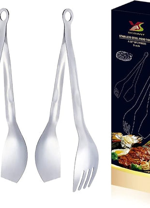 MSY BIGSUNNY 9 Inch Serving Tongs, Stainless Steel Metal Tongs for Cooking, Barbecue, Grilling, Buffet - Set of 2, Silver