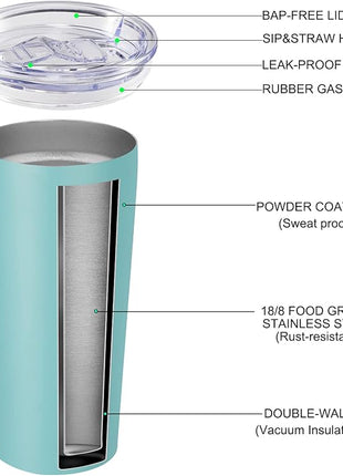 VEGOND 20oz Tumbler Bulk with Lid and Straw 6 Pack, Stainless Steel Vacuum Insulated Tumbler, Double Wall Coffee Cup Travel Mug, River Green
