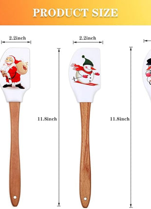 Silicone Spatula, Caliamary 3 Pieces Kitchen Silicone Spatula Set, Christmas Cake Decorating Spatula with Wooden Handle, Snowman Gingerbread Man and Santa Claus Pattern… (Santa Claus)