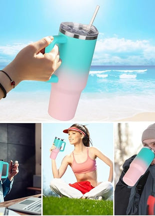 SYACOT 40 oz Tumbler with Handle and Straw Stainless Steel Insulated Tumbler Leak Proof Lid and Straw Lid Reusable Travel Mug Coffee Mug Cup Dishwasher Safe Keep Drinks Cold and Hot (Bubble Gum)