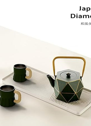 Toptier Mini Tea Kettle, Super Small Palm-sized Teapot, Stovetop Safe Japanese Cast Iron Tea Kettle, Diamond Design Tea Pot with Removable Infuser for Loose Tea, 11 Ounce (325 ml), Dark Green