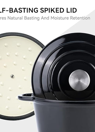 Miereirl 4.5 Quart Enameled Dutch Oven Pot with Lid, Cast Iron Dutch Oven with Dual Handles for Bread Baking, Cooking, Non-stick Enamel Coated Cookware (Black)