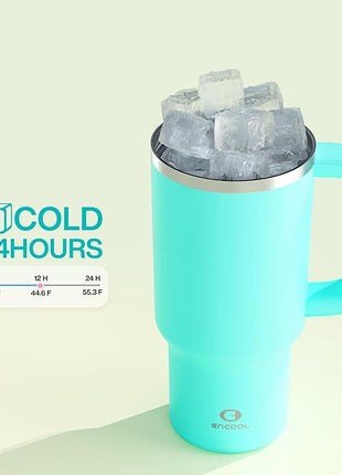 32 oz Tumbler with Handle and Straw: Stainless Steel Insulated Tumbler Keeps Cold for 24 Hours, Leakproof Travel Cup Fits in Cup Holder and BPA-Free,Aquamarine Blue