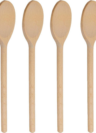 12 Inch Long Wooden Spoon Set by BICB | Natural Beechwood Mixing Spoons for Baking, Cooking & Stirring | Set of 4 Long Wooden Spoons | Cookware Sauce Spoons | Wood Mixing Spoon Set