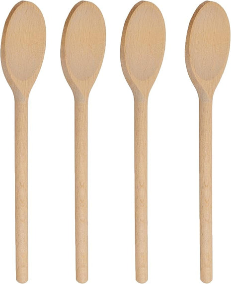 12 Inch Long Wooden Spoon Set by BICB | Natural Beechwood Mixing Spoons for Baking, Cooking & Stirring | Set of 4 Long Wooden Spoons | Cookware Sauce Spoons | Wood Mixing Spoon Set