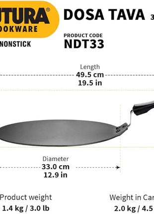 Hawkins Futura Nonstick Dosa Tava, Diameter 33 cm (13 inch), Thickness 4.88 mm (Black) NDT33