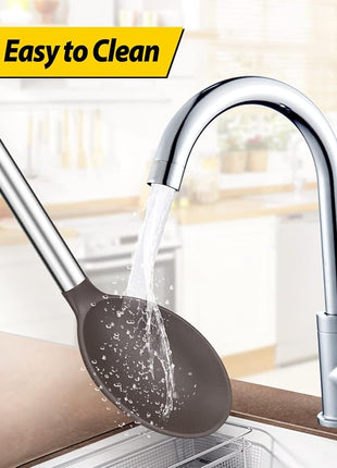 Pack of 2 Large Silicone Cooking Spoons,Non Stick Solid Basting Spoon,Heat-Resistant Kitchen Utensils for Mixing,Serving,Draining,Stirring (CHOCOLATE)