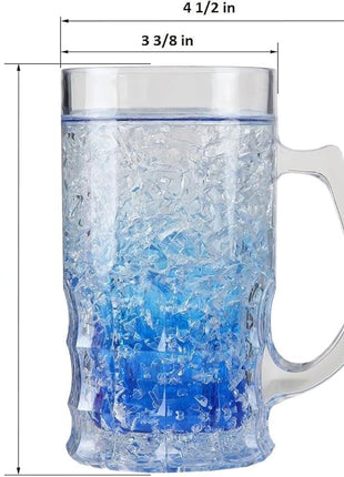 Lily's Home Insulated Double Wall Gel-Filled Acrylic Frosted Freezer Beer Glasses, Great for Enjoying Brews at BBQs and Parties, Clear with Assorted Color Bases (14 oz. Each, Set of 4) - Mug Shape