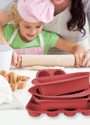 Economical 7in1 Nonstick Silicone Baking Cake Pan Cookie Sheet Molds Tray, Heat Resistant Bakeware Tools for Muffin Loaf Bread Pizza Cupcake