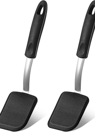 Silicone Cookie Spatula Turner 2 Pack Mini Brownie Spatula Flexible Kitchen Small Silicone Turner for Nonstick Cookware Heat Resistant No Scratch Flipper for Egg Pancake(Black)
