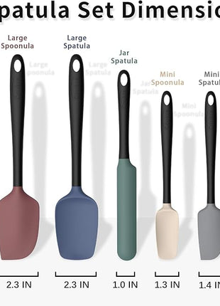 Coukre Silicone Spatula Set of 5,High Temperature Resistant, Food Grade Silicone, Dishwasher Safe, for Baking, Cooking (Colorful A Black)