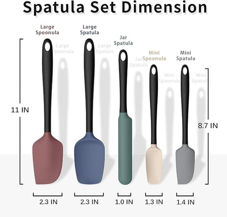 Coukre Silicone Spatula Set of 5,High Temperature Resistant, Food Grade Silicone, Dishwasher Safe, for Baking, Cooking (Colorful A Black)