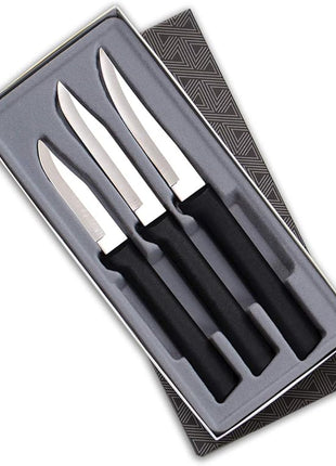 Rada Cutlery 3-Piece Paring Knife Galore Knife Gift Set (G201), Stainless Steel Hollow Ground Blades, Made in USA, Black Handles