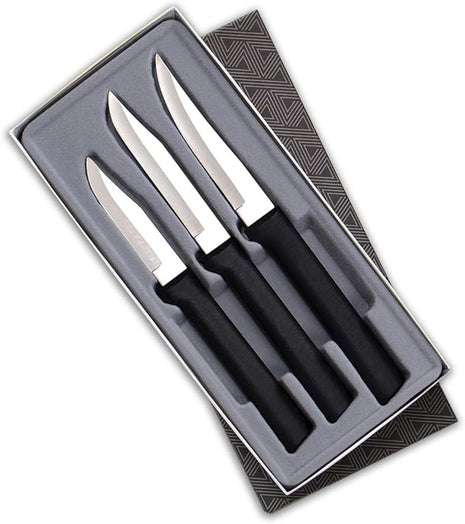 Rada Cutlery 3-Piece Paring Knife Galore Knife Gift Set (G201), Stainless Steel Hollow Ground Blades, Made in USA, Black Handles