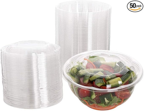 Smygoods Disposable Plastic Salad Bowls with Airtight Lids Ideal for Meal Prep, Takeout, Catering, Parties, Picnics, and Food Storage, Stackable, Leak-Proof