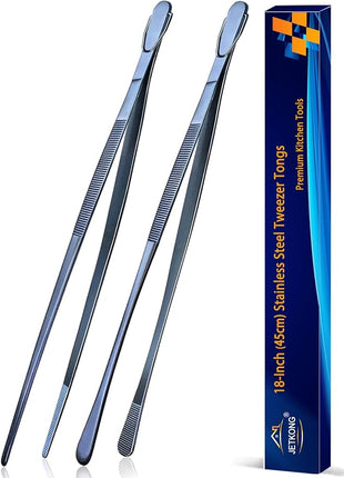 JETKONG 2 Pcs 18 Inch (45cm) Stainless Steel Grill Tongs Heavy Duty Giant Tweezer Tongs, Extra Large Tweezers Tools for Cooking, Grilling, BBQ and Turning Food (Navy Blue)