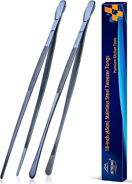 JETKONG 2 Pcs 18 Inch (45cm) Stainless Steel Grill Tongs Heavy Duty Giant Tweezer Tongs, Extra Large Tweezers Tools for Cooking, Grilling, BBQ and Turning Food (Navy Blue)