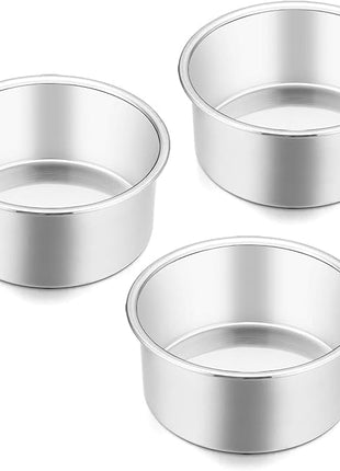 E-far 4 Inch Small Cake Pan Set of 3, Stainless Steel Mini Round Smash Cake Baking Pans, Non-Toxic & Healthy, Mirror Finish & Dishwasher Safe
