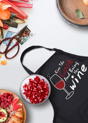 ZOORON Funny Black Chef Aprons for Men Adjustable BBQ Grill Kitchen Cooking Aprons with Pockets, Grill Accessories