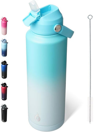 BJPKPK Insulated Water Bottle with Straw Lid, 40oz Large Thermo, BPA Free Leak Proof Stainless Steel Metal Water Bottles, Tumblers, Cups, Flasks for Travel, Sports,Sea Salt